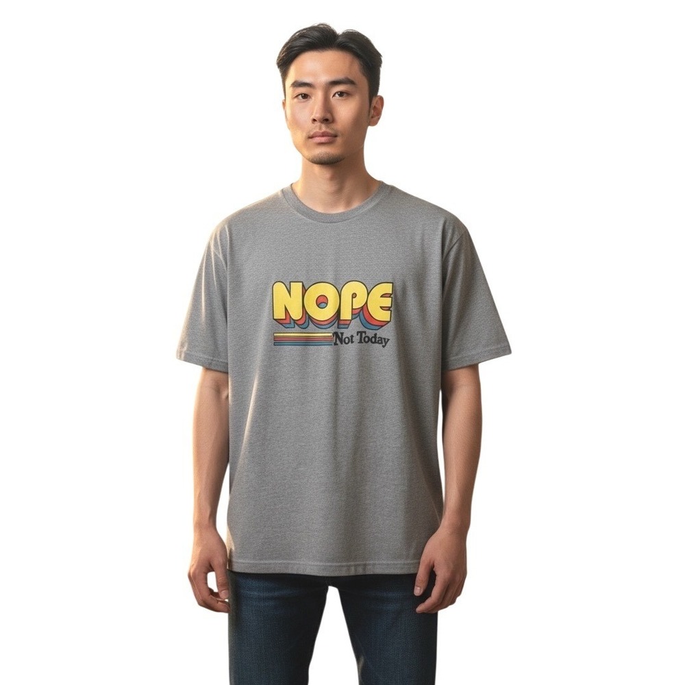 DOM Mens Grey Nope Not Today Graphic T Shirt Short Sleeve Casual Cotton Blend XL